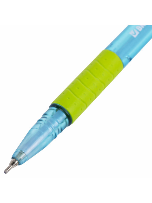 Ручка шариковая масляная с грипом BRAUBERG GLASSY PASTEL MIX, СИНЯЯ, корпус ассорти, линия 0,35 мм,144105