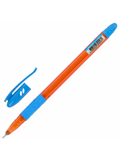 Ручка шариковая масляная с грипом BRAUBERG GLASSY SKY BLUE, СВЕТЛО-СИНЯЯ, узел 0,7 мм, линия письма 0,35 мм, 144107