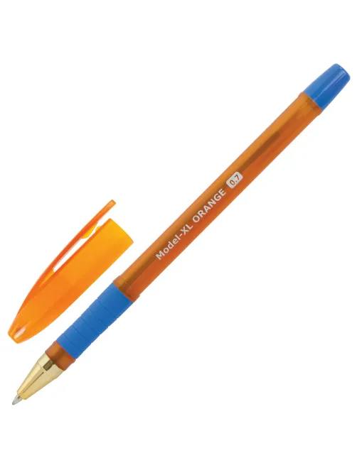 Ручка шариковая масляная с грипом BRAUBERG Model-XL ORANGE, СИНЯЯ, узел 0,7 мм, линия 0,35 мм, 143246