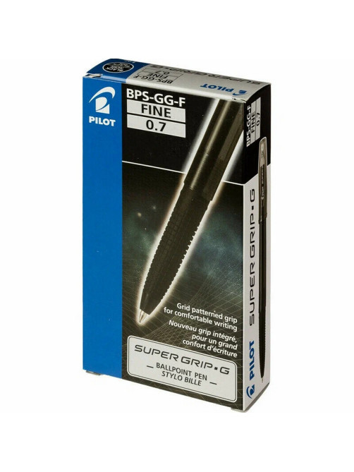Ручка шариковая с грипом PILOT Super Grip G, ЧЕРНАЯ, узел 0,7 мм, линия 0,22 мм, BPS-GG-F B