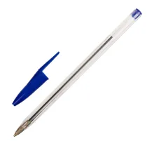 Ручка шариковая STAFF Basic Budget BP-02, письмо 500 м, СИНЯЯ, длина корпуса 13,5 см, линия письма 0,5 мм, 143758
