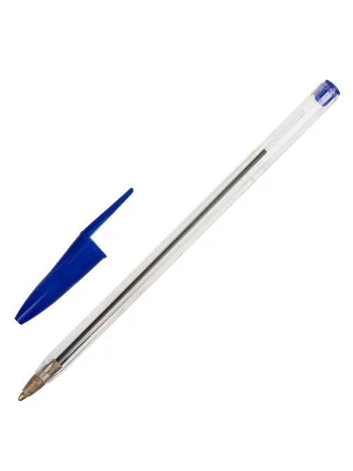 Ручка шариковая STAFF Basic Budget BP-02, письмо 500 м, СИНЯЯ, длина корпуса 13,5 см, линия письма 0,5 мм, 143758
