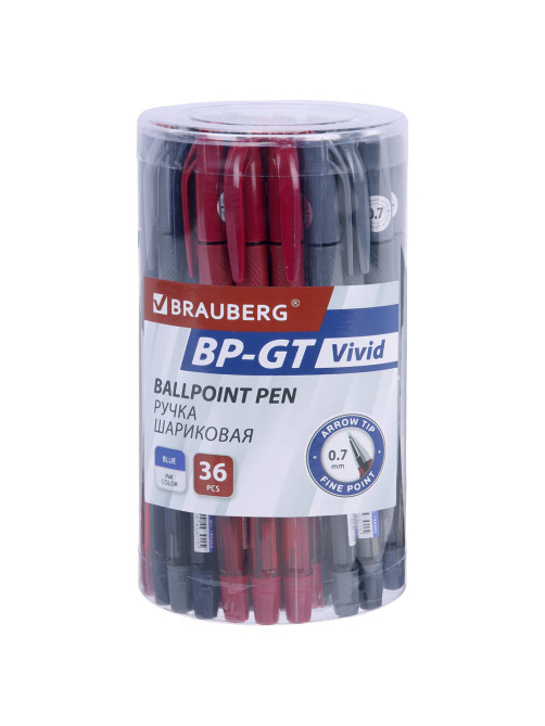 Ручка шариковая BRAUBERG BP-GT VIVID, СИНЯЯ, корпус ассорти, пишущий узел 0,7 мм, линия письма 0,35 мм, 144502