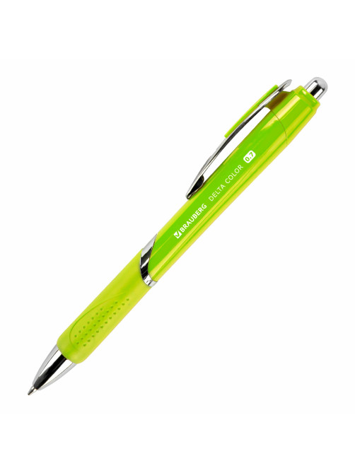 Ручка шариковая автоматическая с грипом BRAUBERG DELTA COLOR, СИНЯЯ, ассорти, узел 0,7 мм, линия письма 0,35 мм, 144202