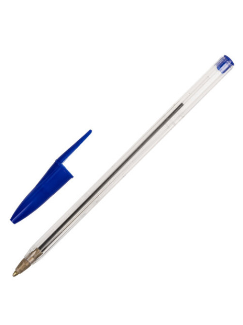 Ручка шариковая STAFF Basic Budget BP-02, письмо 500 м, СИНЯЯ, длина корпуса 13,5 см, линия письма 0,5 мм, 143758
