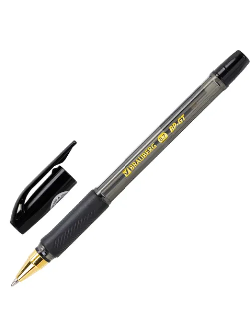 Ручка шариковая BRAUBERG BP-GT GLD BLACK, ЧЕРНАЯ, корпус тонированный, пишущий узел 0,7 мм, линия письма 0,35 мм, 144507