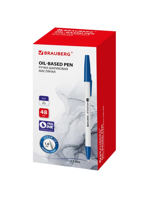Ручка шариковая масляная BRAUBERG Stick Medium, СИНЯЯ, узел 1 мм, линия письма 0,5 мм, 143419