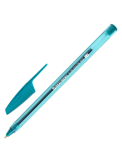 Ручка шариковая BRAUBERG X-30 COLOR MIX, СИНЯЯ, мягкое письмо, пишущий узел 1 мм, линия письма 0,5 мм, 144335