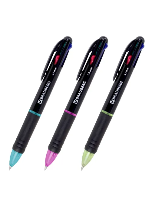 Ручка многоцветная шариковая автоматическая MULTICOLOR 4 ЦВЕТА, узел 0,7 мм, корпус ассорти, BRAUBERG, 143936