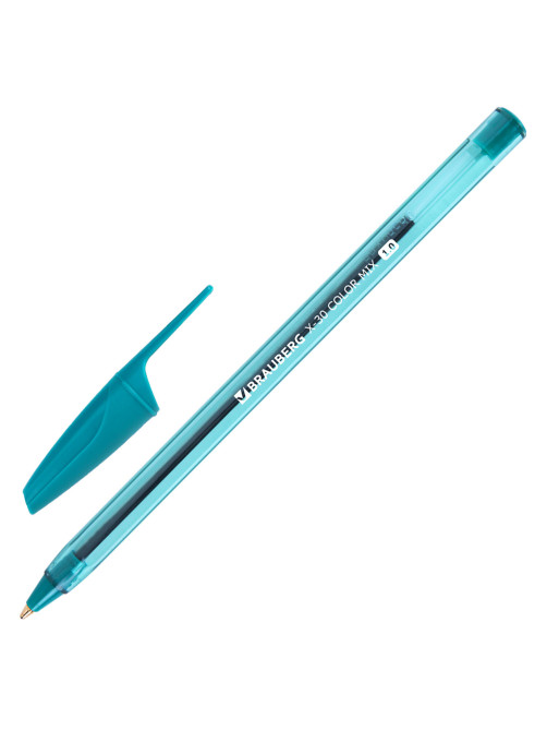 Ручки шариковые BRAUBERG X-30 COLOR MIX, КОМПЛЕКТ 12 ШТ., СИНИЕ, пишущий узел 1 мм, линия письма 0,5 мм, 144336