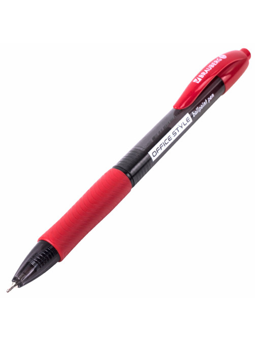 Ручка шариковая автоматическая с грипом BRAUBERG OFFICE STYLE, КРАСНАЯ, узел 0,7 мм, линия 0,35 мм, тонированный корпус, 144211