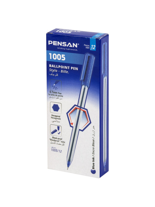 Ручка шариковая масляная PENSAN 1005, СИНЯЯ, корпус прозрачный, узел 0,7 мм, линия письма 0,5 мм, 1005