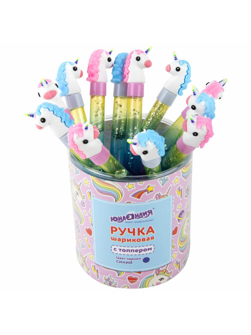 Ручка с топпером и блестками шариковая ЮНЛАНДИЯ 
