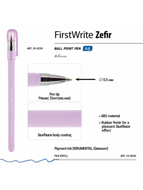 Ручка шариковая BRUNO VISCONTI FirstWrite, СИНЯЯ, Zefir, ассорти, узел 0,5 мм, линия письма 0,3 мм, 20-0239