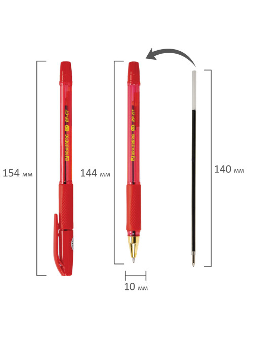 Ручка шариковая BRAUBERG BP-GT GLD RED, КРАСНАЯ, корпус тонированный, пишущий узел 0,7 мм, линия письма 0,35 мм, 144506