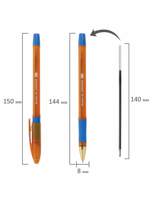 Ручка шариковая масляная с грипом BRAUBERG Model-XL ORANGE, СИНЯЯ, узел 0,7 мм, линия 0,35 мм, 143246
