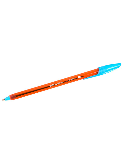 Ручка шариковая BRAUBERG X-30 ORANGE, СИНЯЯ, мягкое письмо, пишущий узел 1 мм, линия письма 0,5 мм, 144333