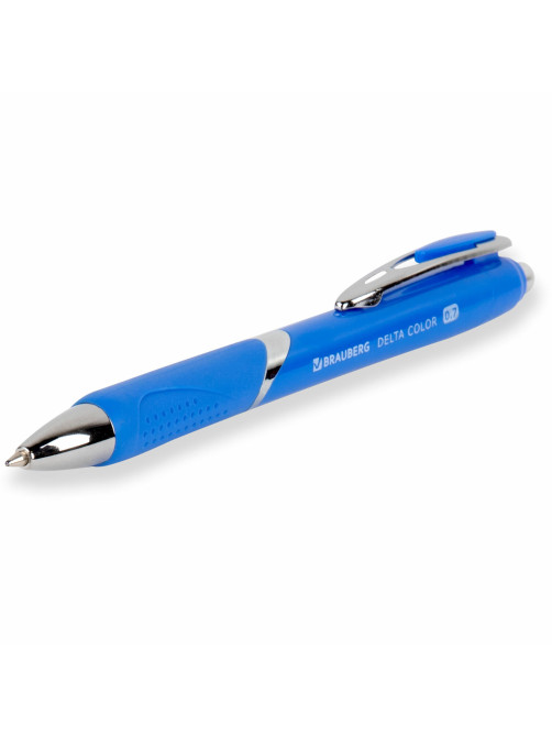 Ручка шариковая автоматическая с грипом BRAUBERG DELTA COLOR, СИНЯЯ, ассорти, узел 0,7 мм, линия письма 0,35 мм, 144202