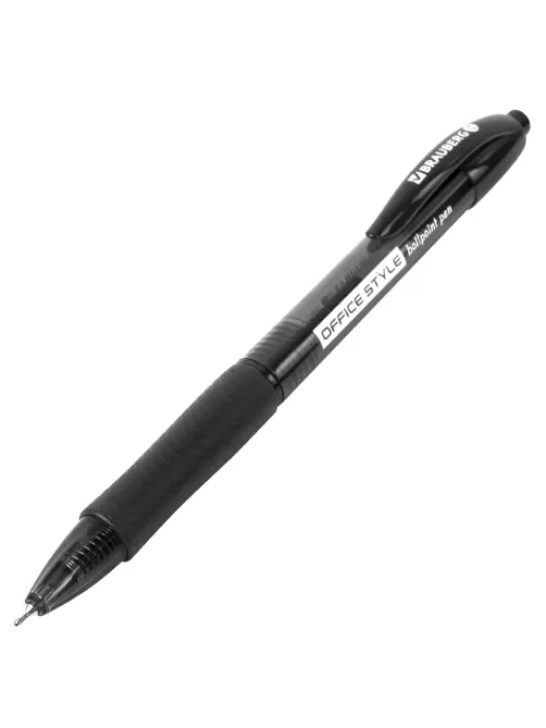 Ручка шариковая автоматическая с грипом BRAUBERG OFFICE STYLE, ЧЕРНАЯ, узел 0,7 мм, линия 0,35 мм, тонированный корпус, 144212
