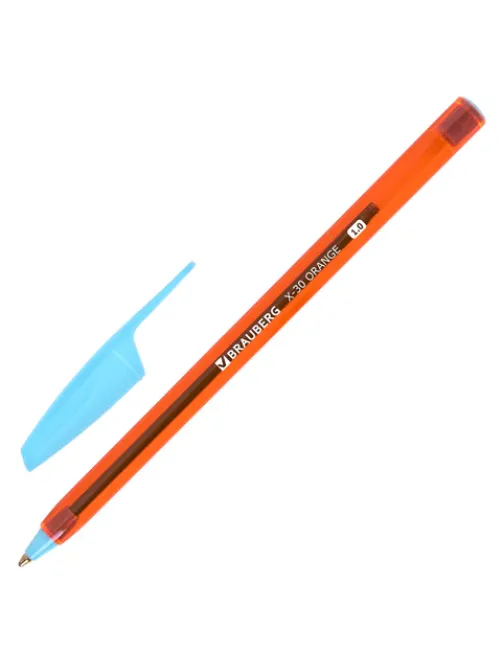 Ручка шариковая BRAUBERG X-30 ORANGE, СИНЯЯ, мягкое письмо, пишущий узел 1 мм, линия письма 0,5 мм, 144333