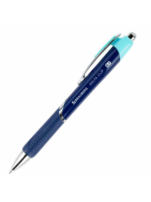 Ручка шариковая автоматическая с грипом BRAUBERG DELTA CLIP, СИНЯЯ, ассорти, узел 0,7 мм, линия письма 0,35 мм,144201