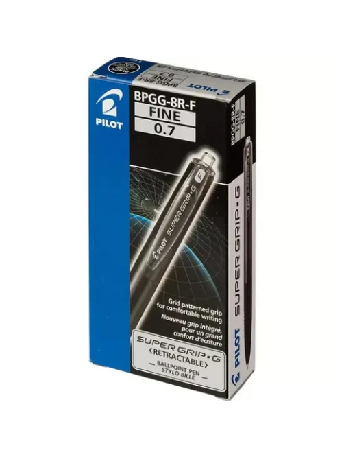 Ручка шариковая автоматическая с грипом PILOT Super Grip G, ЧЕРНАЯ, линия 0,22 мм, BPGG-8R-F B