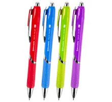 Ручка шариковая автоматическая с грипом BRAUBERG DELTA COLOR, СИНЯЯ, ассорти, узел 0,7 мм, линия письма 0,35 мм, 144202