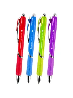 Ручка шариковая автоматическая с грипом BRAUBERG DELTA COLOR, СИНЯЯ, ассорти, узел 0,7 мм, линия письма 0,35 мм, 144202