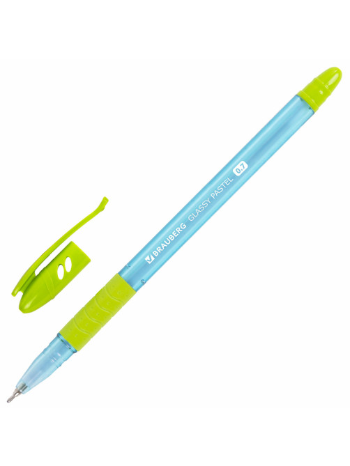 Ручка шариковая масляная с грипом BRAUBERG GLASSY PASTEL MIX, СИНЯЯ, корпус ассорти, линия 0,35 мм,144105
