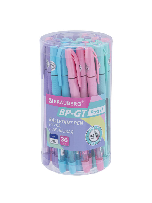 Ручка шариковая BRAUBERG BP-GT PASTEL, СИНЯЯ, корпус ассорти, пишущий узел 0,7 мм, линия письма 0,35 мм, 144503