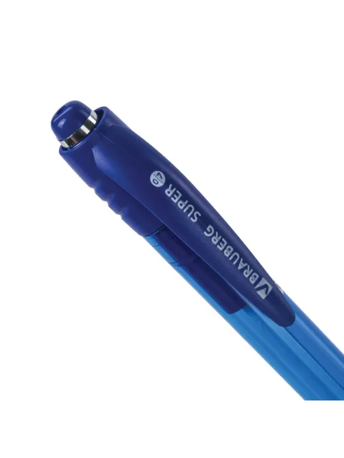 Ручка шариковая автоматическая с грипом BRAUBERG SUPER, СИНЯЯ, корпус синий, узел 0,7 мм, линия письма 0,35 мм, 143374