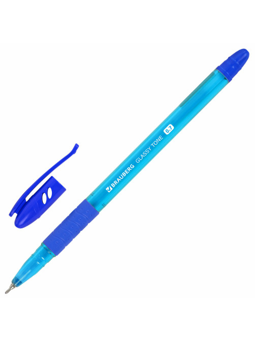 Ручка шариковая масляная с грипом BRAUBERG GLASSY TONE, СИНЯЯ, узел 0,7 мм, линия письма 0,35 мм, 144108