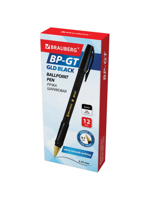 Ручка шариковая BRAUBERG BP-GT GLD BLACK, ЧЕРНАЯ, корпус тонированный, пишущий узел 0,7 мм, линия письма 0,35 мм, 144507