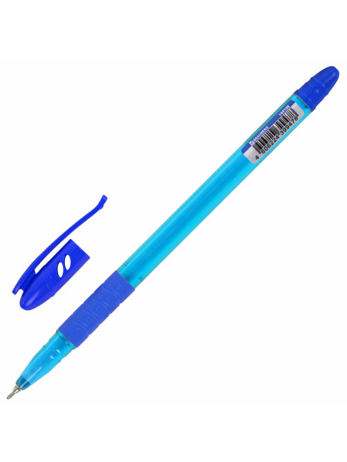 Ручка шариковая масляная с грипом BRAUBERG GLASSY TONE, СИНЯЯ, узел 0,7 мм, линия письма 0,35 мм, 144108