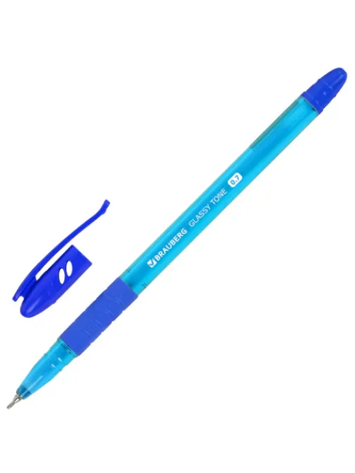 Ручка шариковая масляная с грипом BRAUBERG GLASSY TONE, СИНЯЯ, узел 0,7 мм, линия письма 0,35 мм, 144108