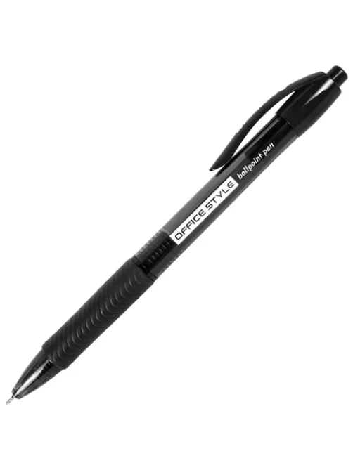 Ручка шариковая автоматическая с грипом BRAUBERG OFFICE STYLE, ЧЕРНАЯ, узел 0,7 мм, линия 0,35 мм, тонированный корпус, 144212