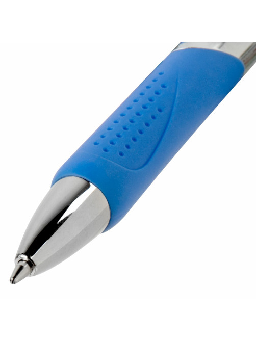 Ручка шариковая автоматическая с грипом BRAUBERG DELTA COLOR, СИНЯЯ, ассорти, узел 0,7 мм, линия письма 0,35 мм, 144202