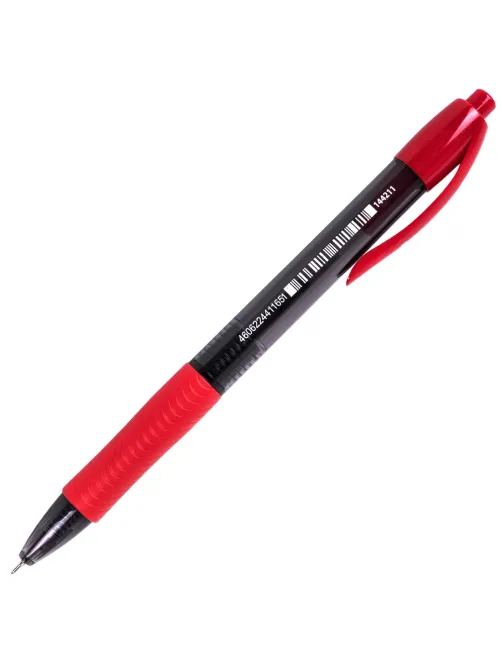 Ручка шариковая автоматическая с грипом BRAUBERG OFFICE STYLE, КРАСНАЯ, узел 0,7 мм, линия 0,35 мм, тонированный корпус, 144211