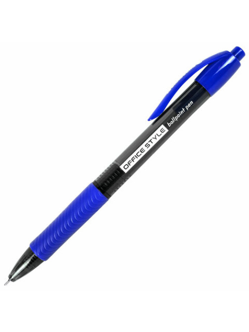 Ручка шариковая автоматическая с грипом BRAUBERG OFFICE STYLE, СИНЯЯ, игольчатый наконечник 0,7мм, линия 0,35мм, тонированный корпус, 144210