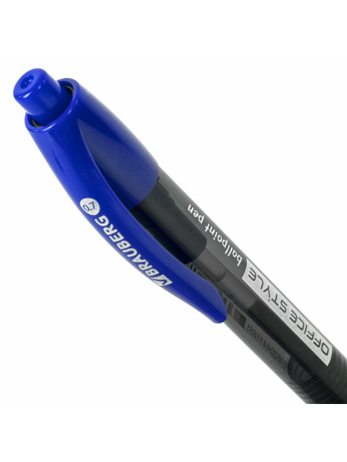 Ручка шариковая автоматическая с грипом BRAUBERG OFFICE STYLE, СИНЯЯ, игольчатый наконечник 0,7мм, линия 0,35мм, тонированный корпус, 144210