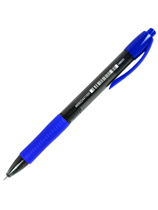 Ручка шариковая автоматическая с грипом BRAUBERG OFFICE STYLE, СИНЯЯ, игольчатый наконечник 0,7мм, линия 0,35мм, тонированный корпус, 144210