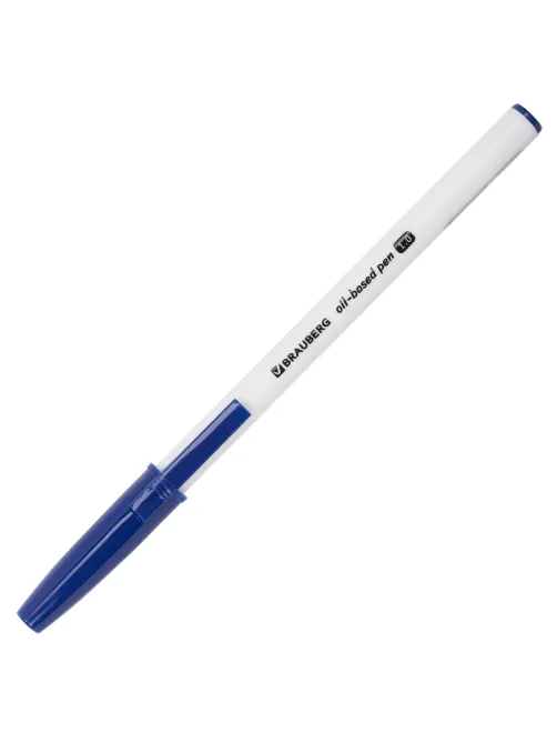Ручка шариковая масляная BRAUBERG Stick Medium, СИНЯЯ, узел 1 мм, линия письма 0,5 мм, 143419
