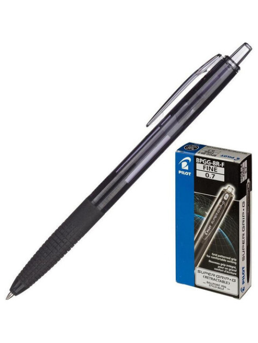 Ручка шариковая автоматическая с грипом PILOT Super Grip G, ЧЕРНАЯ, линия 0,22 мм, BPGG-8R-F B