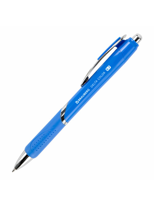 Ручка шариковая автоматическая с грипом BRAUBERG DELTA COLOR, СИНЯЯ, ассорти, узел 0,7 мм, линия письма 0,35 мм, 144202