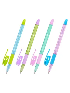 Ручка шариковая масляная с грипом BRAUBERG GLASSY PASTEL MIX, СИНЯЯ, корпус ассорти, линия 0,35 мм,144105