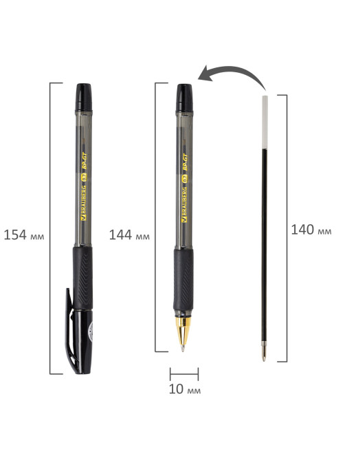 Ручка шариковая BRAUBERG BP-GT GLD BLACK, ЧЕРНАЯ, корпус тонированный, пишущий узел 0,7 мм, линия письма 0,35 мм, 144507