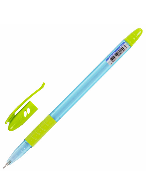 Ручка шариковая масляная с грипом BRAUBERG GLASSY PASTEL MIX, СИНЯЯ, корпус ассорти, линия 0,35 мм,144105