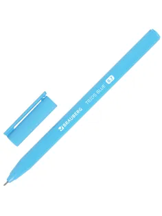 Ручка шариковая BRAUBERG TRIOS BLUE, СИНЯЯ, трехгранная, корпус голубой, игольчатый узел 0,7 мм, линия 0,5 мм, 144158