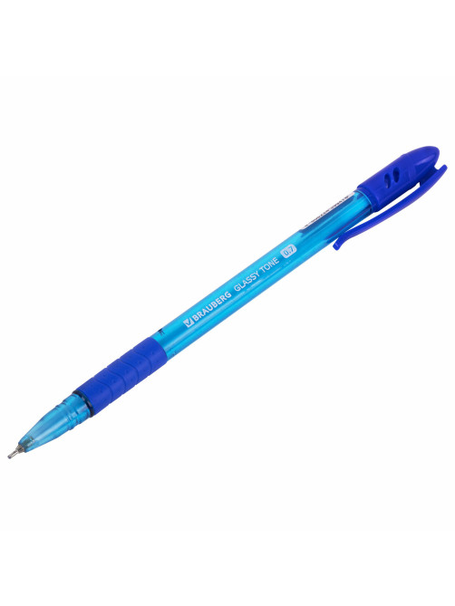 Ручка шариковая масляная с грипом BRAUBERG GLASSY TONE, СИНЯЯ, узел 0,7 мм, линия письма 0,35 мм, 144108