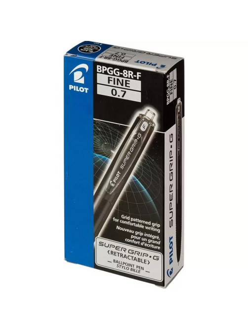 Ручка шариковая автоматическая с грипом PILOT Super Grip G, ЧЕРНАЯ, линия 0,22 мм, BPGG-8R-F B